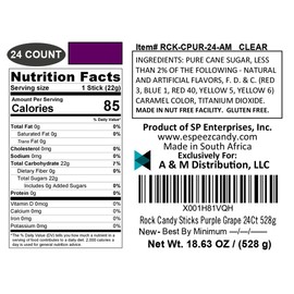 Extra Large Rock Candy Sticks: 24 Grape Lollipop - Purple Rock Candy Sticks - Individually Wrapped - Espeez Rock Candy Sticks for Candy Buffet, Birthdays, Weddings, Receptions and Baby Shower