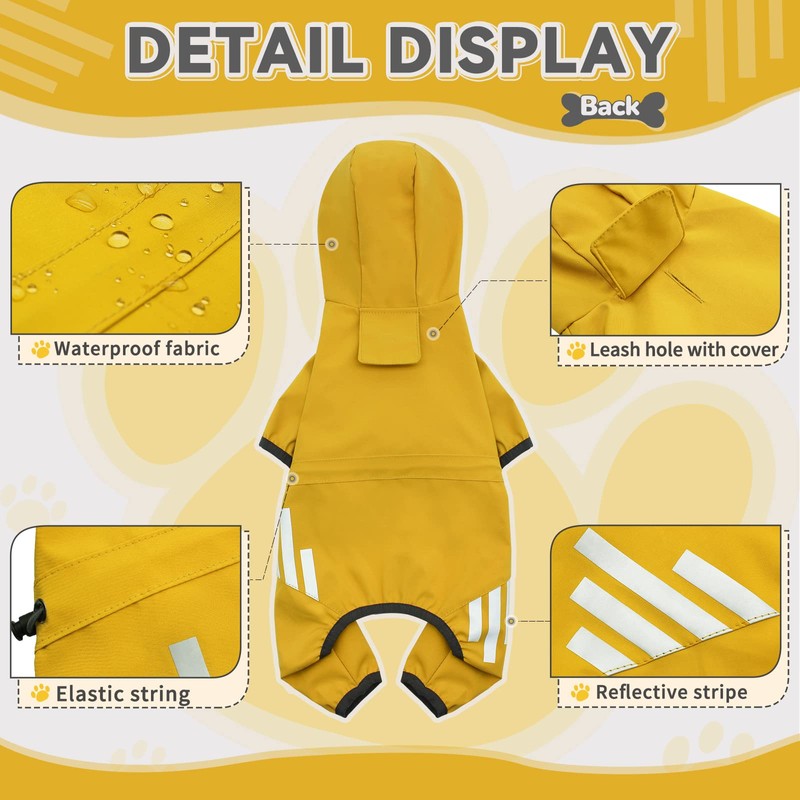 Dog Raincoat, Waterproof Dog Rain Jacket with Hood, Rain Coat