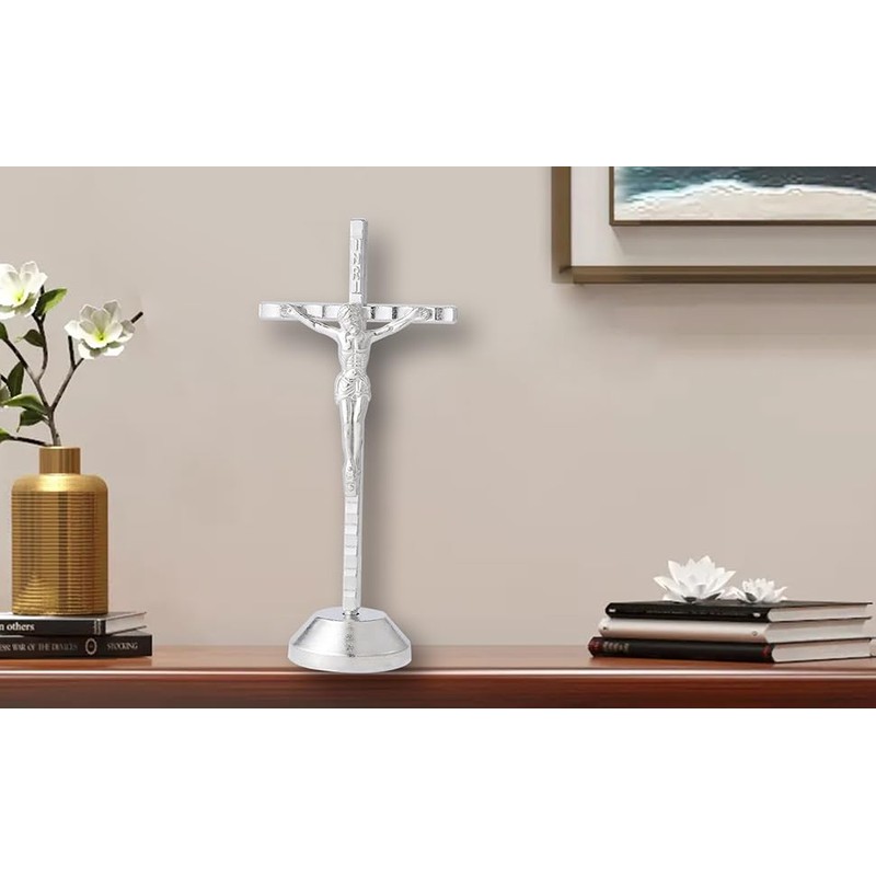 Imerance Crucifix Wall Cross Small Metal Slender Catholic Crosses Silver
