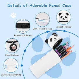 VynyQoo Federmäppchen 2 en 1, Stiftehalter Erweiterbar Mäppchen, Kawaii Federmappe, Etui Mädchen Federtasche para Schule & Büro, Panda