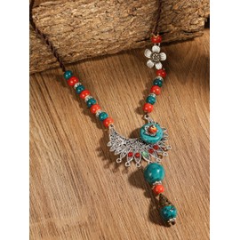 MINACHI Bohemian Flower Colorful Ceramic Beads Necklace, Tricolor Beaded Jewelry, Gifts for Women, Zinc, No Gemstone