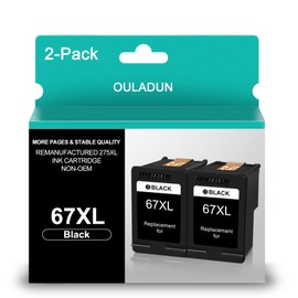 67XL Black Ink Cartridges Replacement for HP 67 67XL Ink High Yield Work for Envy 6052 6055e 6055 6075 Envy Pro 6455e 6455 6475 6452 6458 DeskJet 2755 4155 2755e Printer (2 Black)
