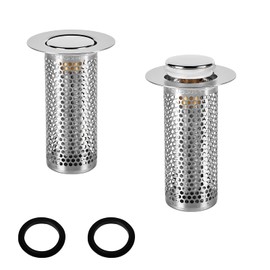 Drain Strainer Pack of 2, 33 × 80 mm Stainless Steel Hair Strainer Sink, Push in Design, Sink Strainer Prevent Blockages, Suitable Kitchen, Bathroom, Balcony, Foreign Substances, Odours Filter for