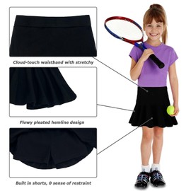 BROWNKNOT Toddler Girls Skirts Skorts Pleated Uniform Skirts Built in Shorts Stretchy Tennis Black Skort Athletic Flowy Skater Skirt for Girl, 2-3 Years