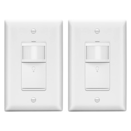 LIDER Motion Sensor Switch with Wall Plate, UL Listed, PIR Sensor Switch, Occupancy/Vacancy, No Neutral Required, Ground Wire Required, 1-Pole, Modern Smart Home, White, Wall Plate Included, 2 Pack