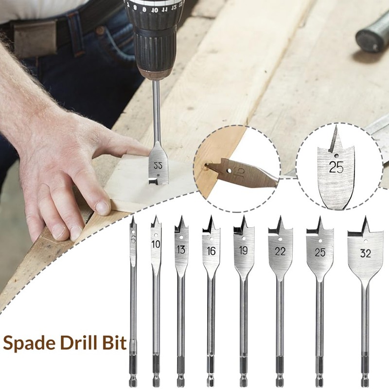 8Pcs Spade Drill Bit Set, 1/4 inch Quick Change Hex