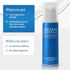 Ancient Minerals Magnesium Lotion 5 oz. - Pure Genuine Zechstein Magnesium Chloride Supplement - Best for Topical Skin Application on Sensitive Skin
