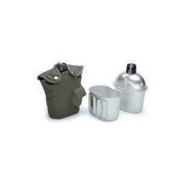A. Blöchel US Army Style Outdoor Alu Feldflasche mit Trinkbecher mit Stoffbezug 1 Liter Trinkflasche (Oliv)