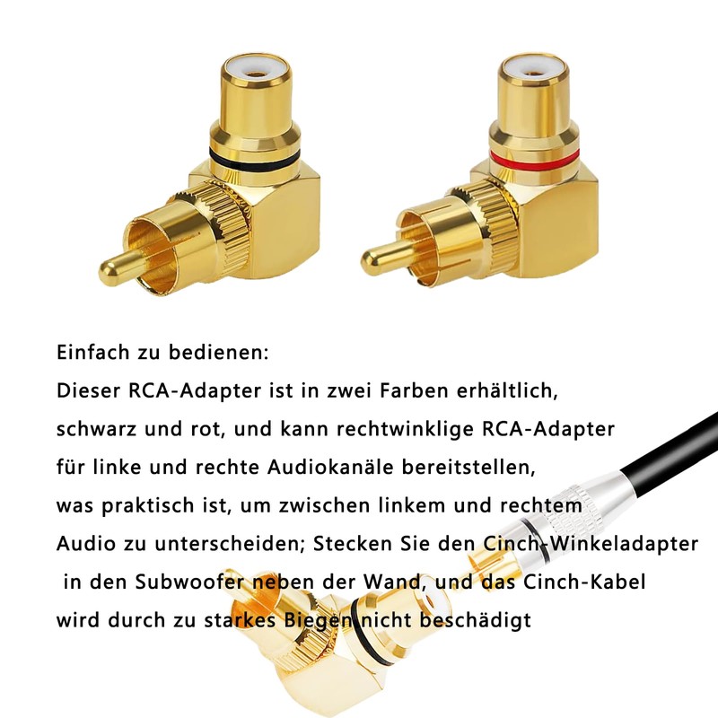 GERUI Pack of 4 Right Angle RCA Male to Female