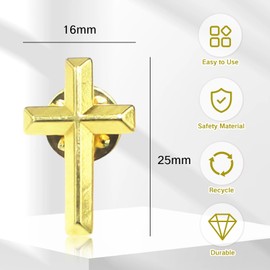 YKEBVPW 5pcs Small Metal Golden Cross Brooch Pins Enamel Cross Lapel Pins for Men Prayer Pins Bulk Heart Brooches for Church Funeral Flag Faith Jewelry Accessories