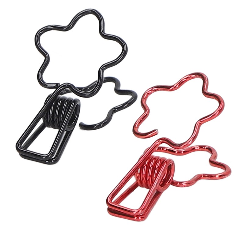 100pcs Binder Clips Black Red Cute Cartoon Flower Shape Metal