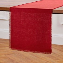 Solino Home Cherry Linen Table Runner 90 Inches Long - 100% Pure Linen Fringe Table Runner 14 x 90 Inch Ideal for Wedding, Parties