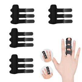 MOGONE Finger Splints, 4 Pcs Trigger Finger Splint, Upgraded 3 Straps Trigger Finger Brace Support, Adjustable Finger Splints, Support with Aluminum Strip, Use for Arthritis Pain, Strained Arthritis