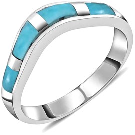 Shop LC Santa Fe Style Turquoise Ring for Women 925 Sterling Silver Band Boho Western Jewelry Birthday Gifts for Women Promise Rings Size 8 Birthday Gifts