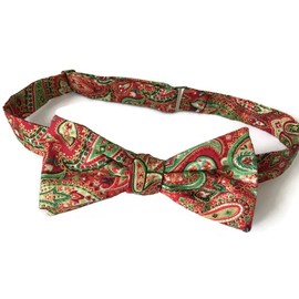 Holiday Bow Ties Mens Self-tie Paisley Bow Tie Red Green Gold Metallic, Mens (Mens)