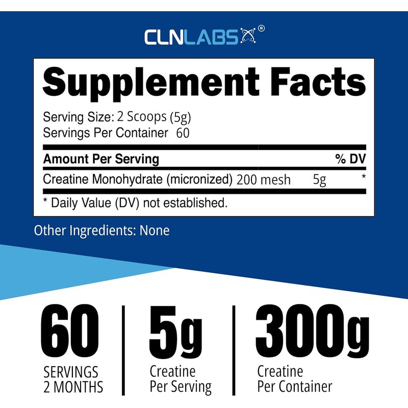 Creatine Monohydrate Powder - 300g (60 x 5g Servings) |