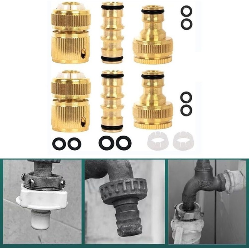 Conectores de Manguera de Jardín Brass Rust‑Resistant – Set 3/6