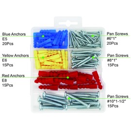 T.K.Excellent Plastic Self Drilling Drywall Ribbed Anchors with Screws Assortment Kit,100 Pieces