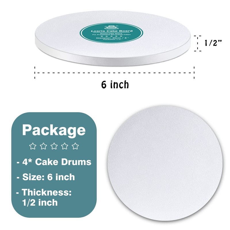 White Cake Drums Round 6 Inch Cake Boards with 1/2-Inch