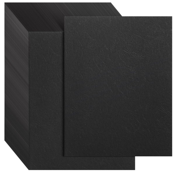100-Pack Black 13 Mil Presentation Binding Covers and Backs, 230g Letter Size Quality Leather Grain Paper for Business Reports, Proposals, Office, School (8.5 x 11 in)