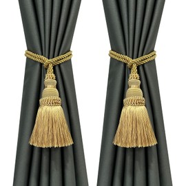 Fenghuangwu 2 Pack Curtain Tie Backs Rope Tassels for Curtains Drape tiebacks Handmade Outdoor Home and Outdoor Decorative (Gold, 2p)