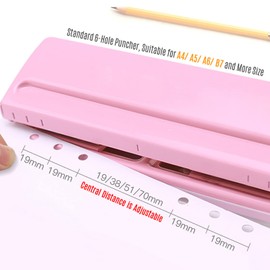 Puncher, Adjustable 6-Hole Desktop Punch Puncher for A4 A5 A6 B7 Dairy Planner Organizer Six Ring Binder with 6 Sheet Capacity