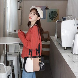 ZNYF Shoulder Tote Bag, Women’s, PU Leather, Large Capacity, 2-way Design, Waterproof, Great as a Gift - beige -