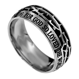 North Arrow Shop Crown of Thorns John 3:16 Bible Verse Ring for Men, Stainless Steel (10)
