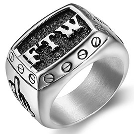 JUDE Stainless Steel FTW Signet Style Statement Biker Cocktail Party Ring (O)