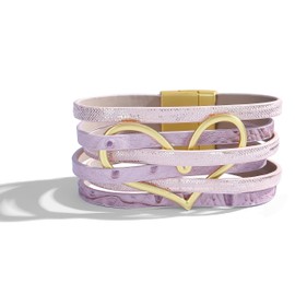 Multilayer Wrap Leather Bracelets for Women Boho Heart Modern Bracelets Cuff Leather Bracelets Wristbands Bangle Red Pink Blue Bracelets Gifts for Girls