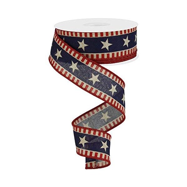 Stars & Stripes Wired Edge Ribbon - 10 Yards (Canvas,