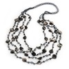 Avalaya Long Multistrand Black Shell & Simulated Pearl Necklace -