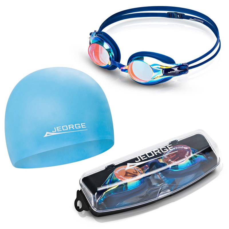 JEORGE Competition Swimming Goggles, Anti-fog UV-protection Mirrored Coating Racing or
