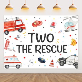 Emergency Birthday Decorations Backdrop Two The Rescue Birthday Backdrop Emergency Vehicle Decorations First Responder Transportation Party for Boys Rescue Vehicle Party Supplies 5x3ft