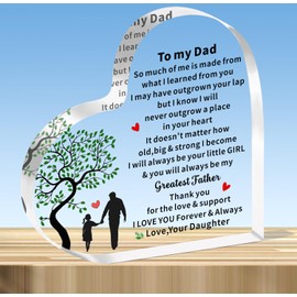 JMIMO Dad Gifts,Best Gifts for Dad Acrylic Heart-shaped Plaque from Daughter,Fathers Day Christmas Birthday Gifts for Dad Daddy Keepsake