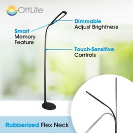 OttLite ClearSun Flex LED Floor Lamp with LED Technology - Touch Activated Controls, Adjustable Neck, Smart Memory Feature - Great for Office, Home, Dorm, Bedroom, College, & Living Room
