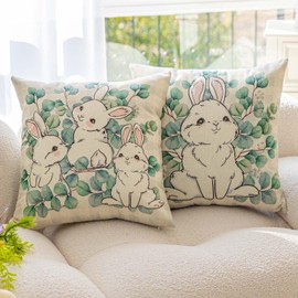 Miuyunya Set of 2 Eucalyptus Decorative Summer Pillow Cases 40 x 40 cm Easter Pillow Cases Sofa Linen Modern Easter Spring Bunnies Decorative Cushion Covers for Living Room Sofa Bedroom