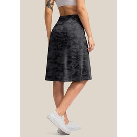 Viodia 25" Knee Length Skorts Skirts for Women with Zipper Pockets Stretchy Modest Aline Midi Skort for Casual Summer Travel, Grey Camo, Medium