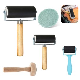 Brayer Roller for Crafts, 3 PCS Rubber Brayer Roller, Ink Roller Tool with Mushroom Roller and Plastic Stamp Making Pressure Plate for Printmaking DIY Art Craft(3.5CM/6CM/10CM)