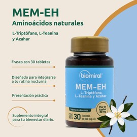 Biomiral Mem-Eh Relaxation Supplement - L-Theanine & L-Tryptophan - 30 Tablets (800mg)