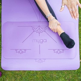 Myga Alignment Yoga Mat - Non-Slip Pads for Additional Cushioning with Knees - Elbows and Hand Support - (66 cm x 34 cm x 5 mm) Purple
