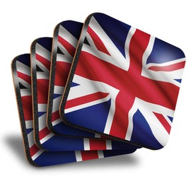 Destination Vinyl ltd Great Coasters (Set of 4) Square - Union Jack Flag Britain Drink Glossy Coasters/Tabletop Protection for Any Table Type #15601