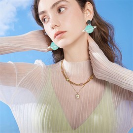 coadipress Planet Earrings for Women Unique Cute Acrylic Universe Moon Earth Satellite Saturn White Tone Dangle Drop Space Earrings Statement Jewelry Gifts (Blue)