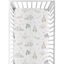 Sweet Jojo Designs Jungle Safari Animals Boy Girl Gender Neutral Unisex Baby Fitted Crib Sheet Set Infant Newborn Nursery Toddler Bed Room Standard Mattress 2p Solid Beige Tan Animal Elephant Wildlife