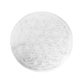 NKlaus Selenite Plate 14.5 cm with Engraving Flower of Life - Energy Plate for Cleansing, Meditation & Spiritual Decoration, Ideal for Crystals & Rituals 16589