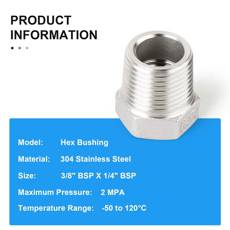ERGAOBOY 2 pieces 304 stainless steel reducer hexagonal socket, 3/8