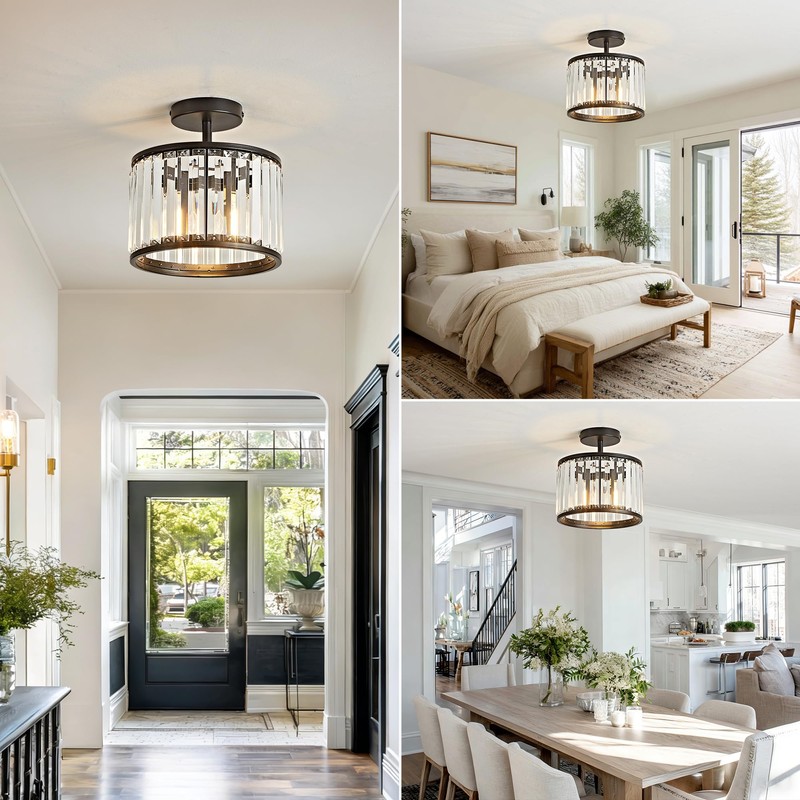 OKELI 9.8" Small Crystal Chandelier Semi Flush Mount Ceiling Light,