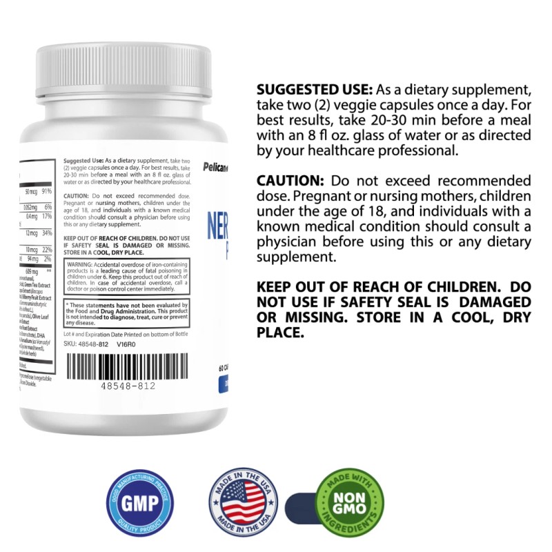 Pelican Vitamins Nerveguard Premium- Brain & Nerve Support- 4 Bottles-