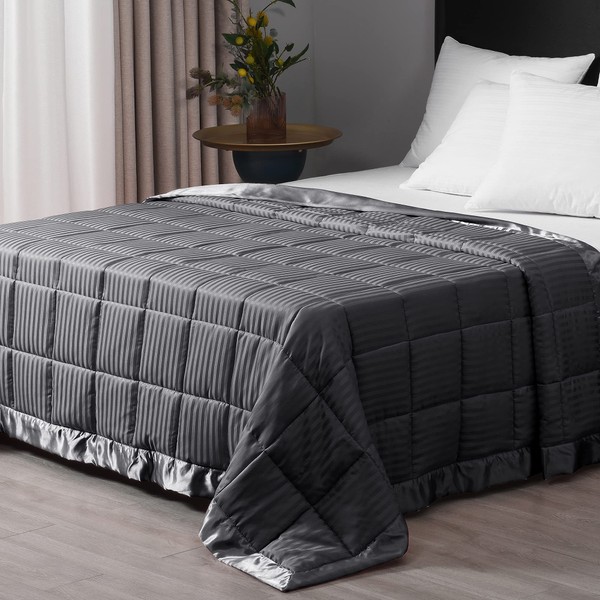 downluxe Weighted Blanket - King Size,18lb Blankets for Adult with Glass Beads,Heavy Blanket with Satin Trim (90 x 104 inch, Grey)