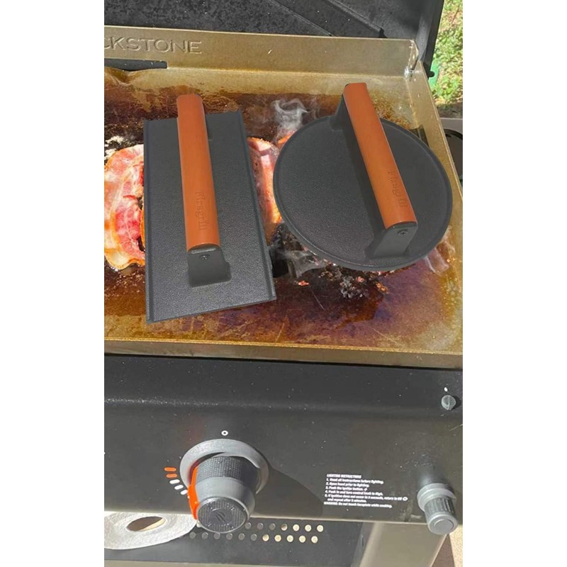 Firsgrill Cast Iron Grill Presses with Wood Handle (Round w